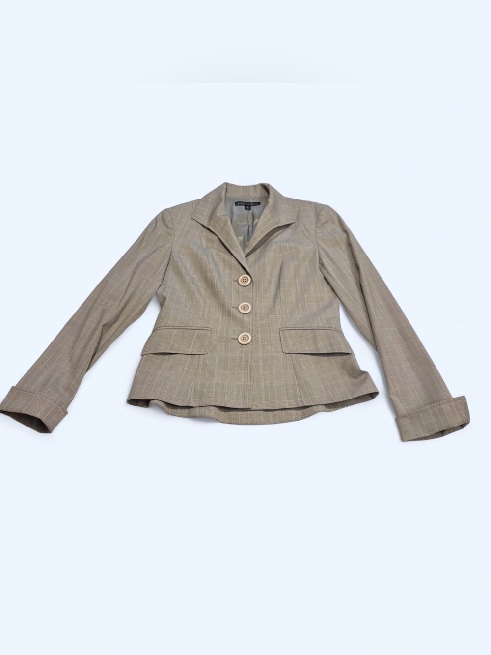 Lafayette 148 New York Gray Plaid Wool Blazer Jacket Size 2 3-Button READ